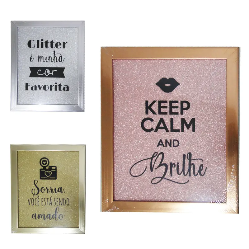 QUADRO DECORATIVO 25,5X20,8CM COM MOLDURA DE PLASTICO METALIZADO FRASES