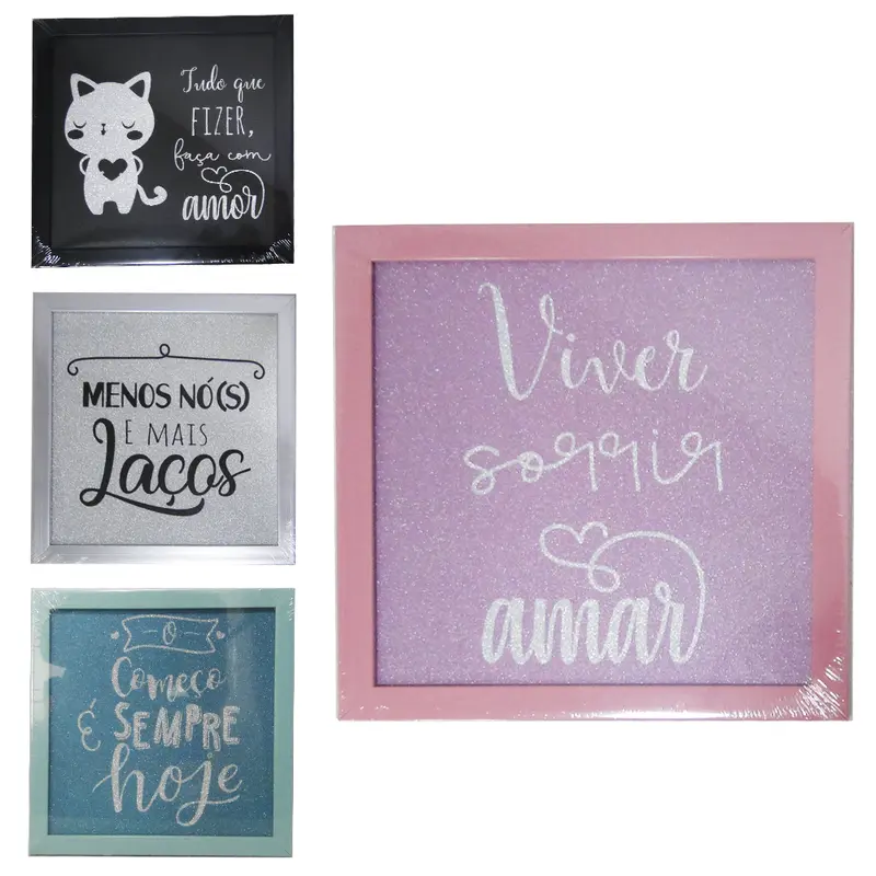 QUADRO DECORATIVO 26X26CM COM MOLDURA DE PLASTICO COLORS FRASES