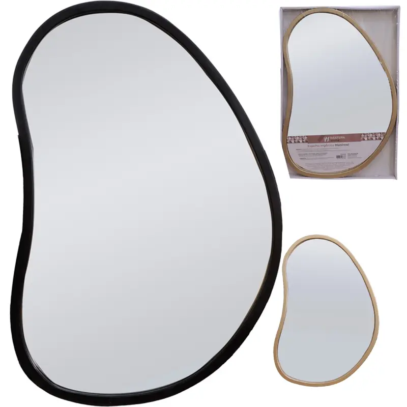 ESPELHO ORGANICO MONTREAL DE PENDURAR EMOLDURADO BLACK / METALIZADO DOURADO 49X35CM
