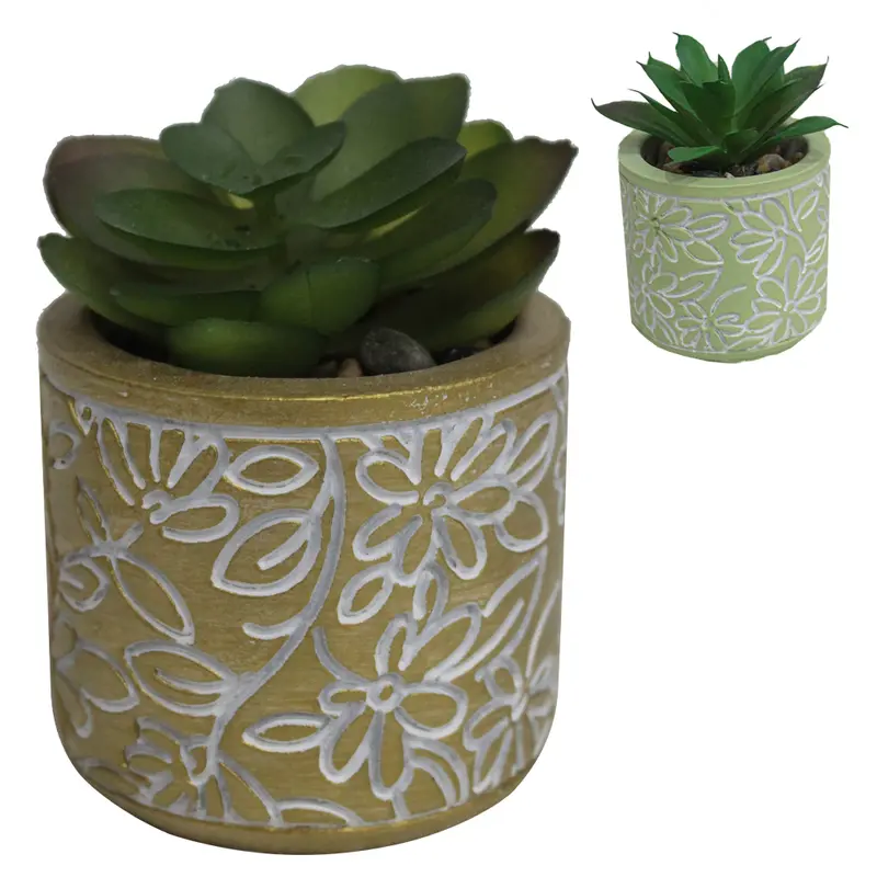 FLOR PERMANENTE SUCULENTA COM VASO DE CIMENTO REDONDO 5X5CM DE Ø