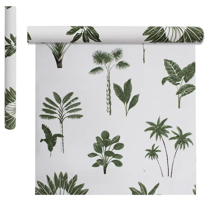 PAPEL DE PAREDE ROLO AUTOADESIVO FOLHAS VERDES 45CMX5M
