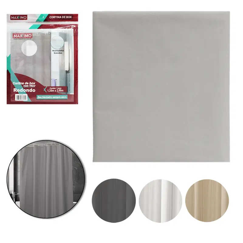 CORTINA DE BOX DE PLASTICO PE COM VISOR REDONDO COM 7 GANCHOS 200X135CM