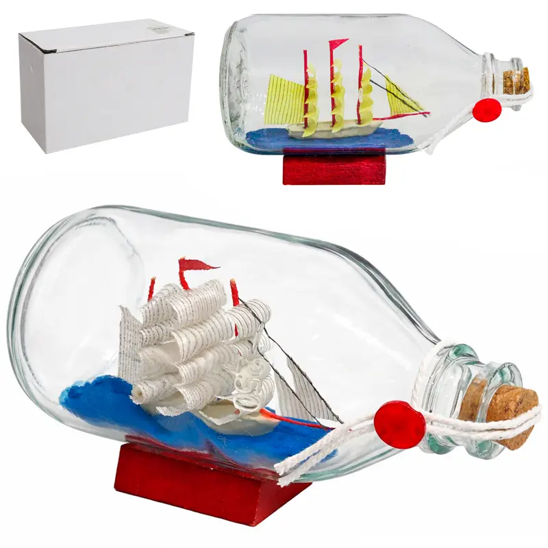 ENFEITE NAVIO/BARCO NA GARRAFA DE VIDRO 250ML 14X7,5CM