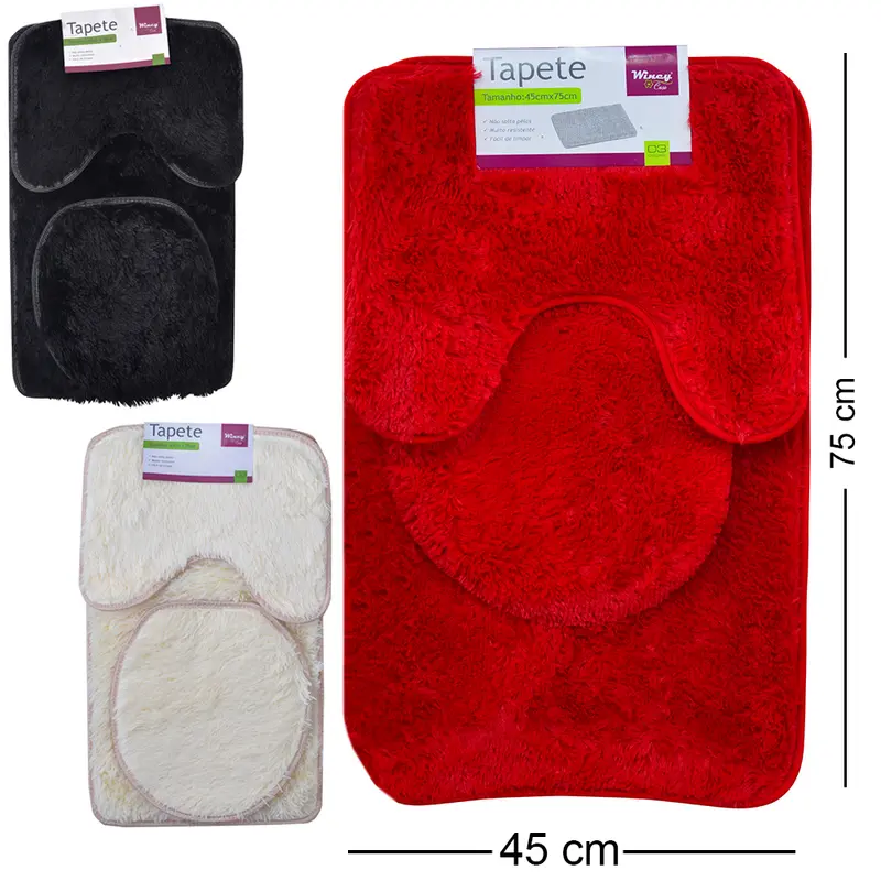 JOGO DE TAPETE DE PISO DE PELUCIA PARA BANHEIRO ANTIDERRAPANTE COM 3 PECAS