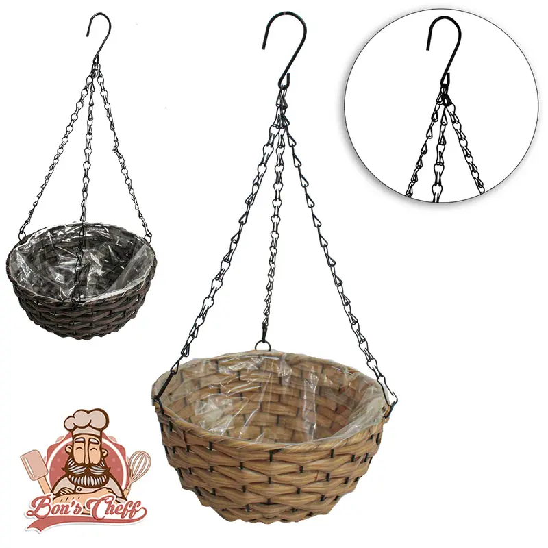 CESTO SUSPENSO / CACHEPOT ARAMADO TIPO VIME FORRADO COM CORRENTE 53X25X15CM