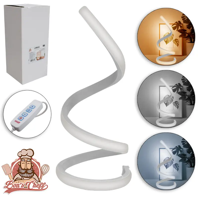 ABAJUR LUMINARIA COM DIMMER LED 3 CORES ESPIRAL BRANCO USB 25X12,5CM