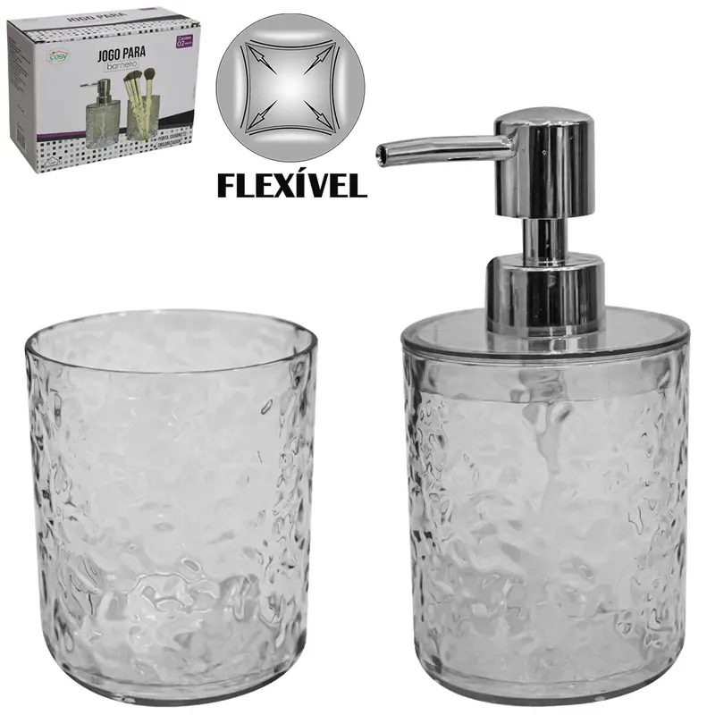 JOGO PARA BANHEIRO DE PLASTICO PET FLEXIVEL REDONDO FUME COM 2 PECAS 330ML