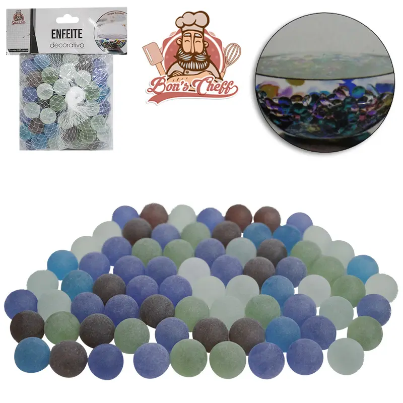 ENFEITE DECORATIVO BOLINHA DE VIDRO / GUDE FOSCO COLORS COM 100 PECAS