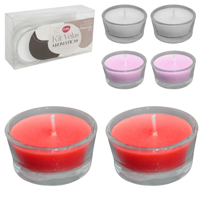 VELA DECORATIVA AROMATICA CHA BRANCO CASTICAL DE VIDRO REDONDO COM 2 PECAS 2,7X5CM DE Ø