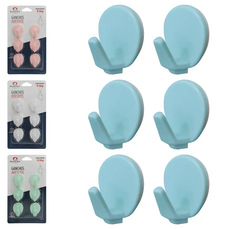 CABIDE GANCHO DE PLASTICO AUTOADESIVO COM 6 PECAS 3,5X2,5X2CM