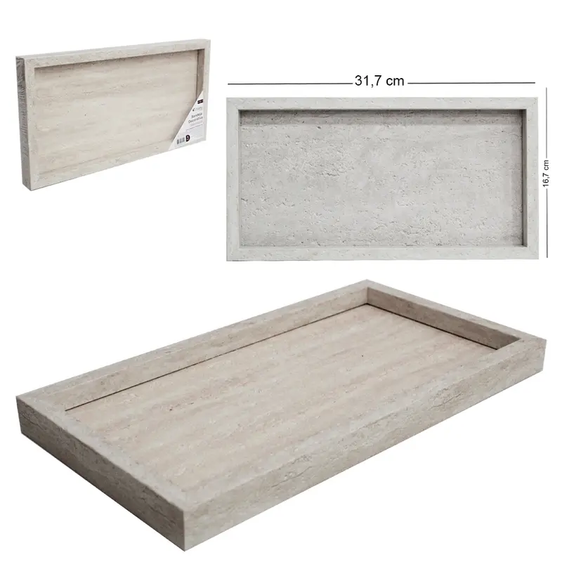 BANDEJA DE CALCARIO COM FUNDO DE VIDRO RETANGULAR DECORATIVA DECOR 31,7X16,7X2,5CM