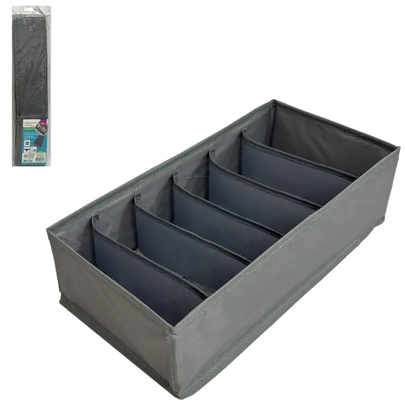 CAIXA ORGANIZADOR OXFORD (PVC/TNT) DOBRAVEL ROUPAS INTIMAS MULTIUSO COM 6 DIVISORIAS 30X16X10CM