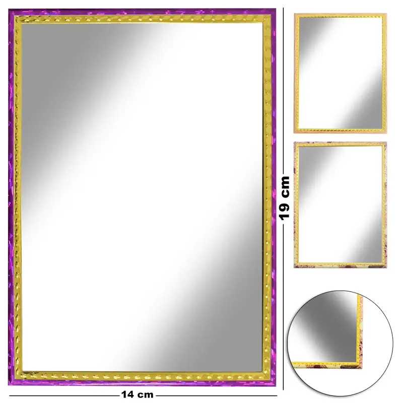 ESPELHO DE PENDURAR EMOLDURADO RETANGULAR METALIZADO DOURADO 19X14CM