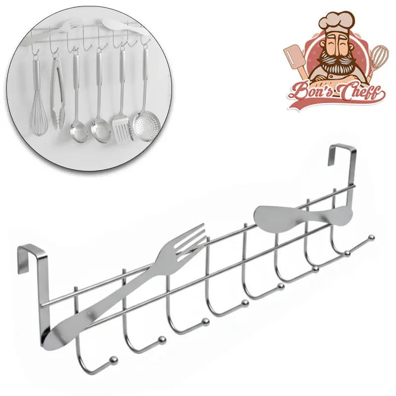 CABIDE GANCHO ARAMADO TALHERES PARA PORTA COM 8 GANCHOS CROMADO 36X10X2,5CM