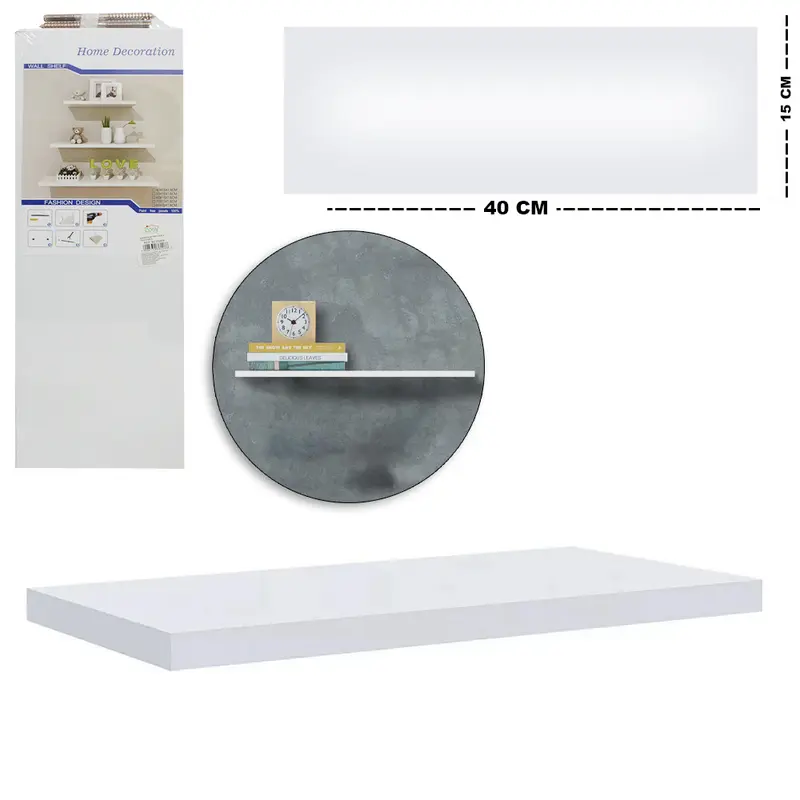 PRATELEIRA RETANGULAR DE MADEIRA MDF BRANCA 40X15X1,8CM
