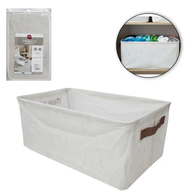 CAIXA ORGANIZADOR DE PVC / TNT COM ARAME E FUNDO DE MDF DOBRAVEL MULTIUSO COM ALCA INOVA 47X28X20CM
