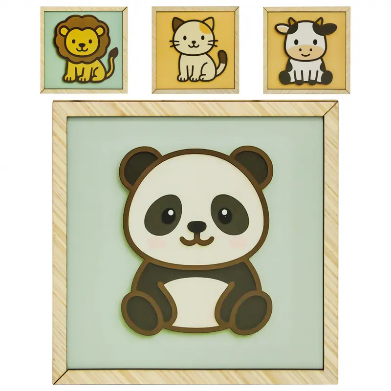 QUADRO DECORATIVO 19X19CM DE MADEIRA MDF BICHINHOS INFANTIL