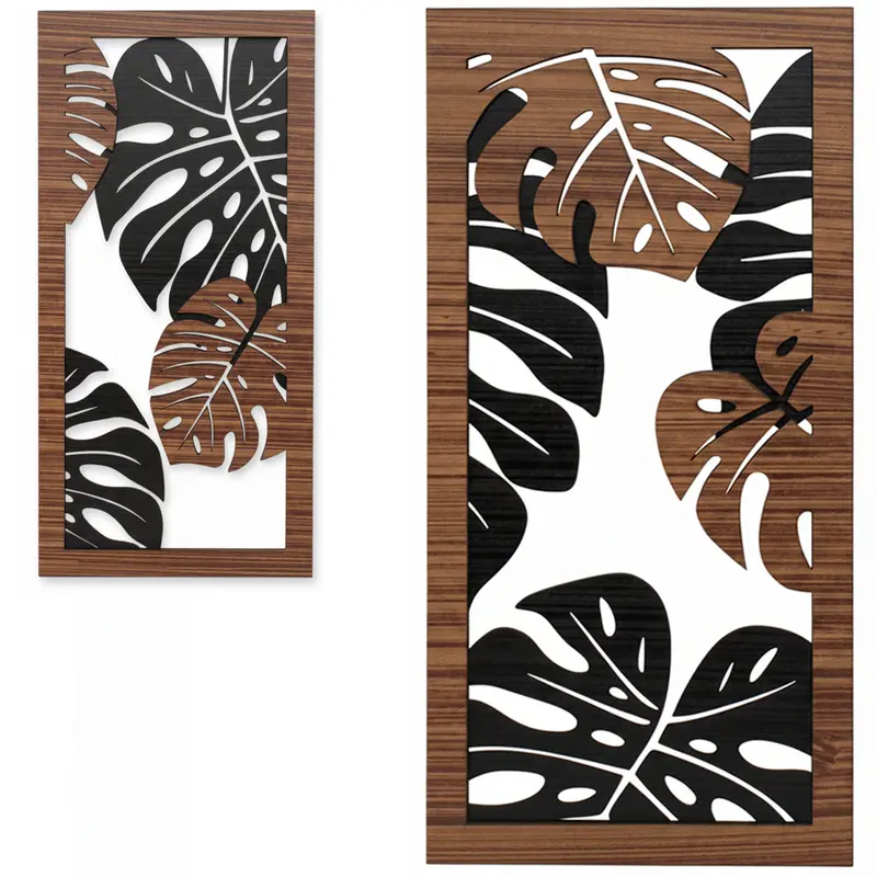 ENFEITE PLACA DE MADEIRA MDF RETANGULAR 3D VAZADO 38X18,5CM