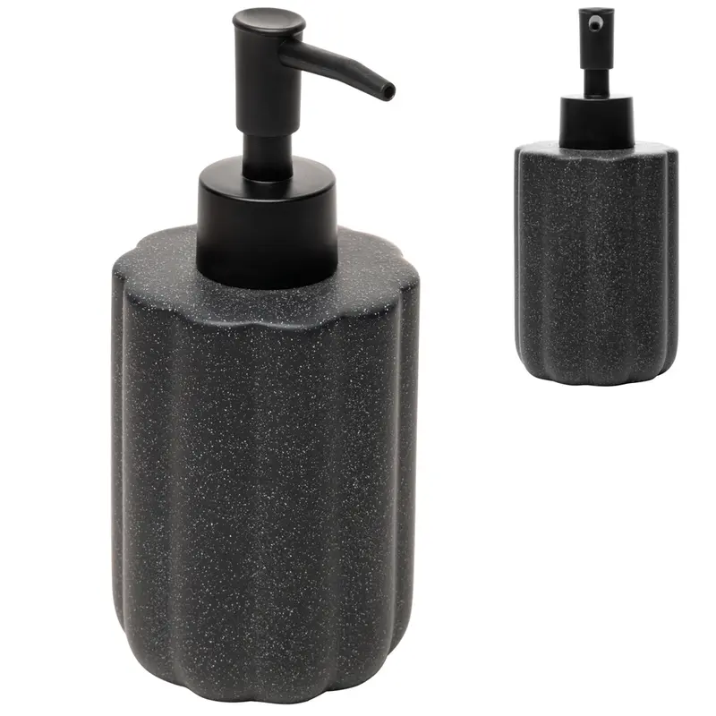 PORTA SABONETE LIQUIDO DE PORCELANA REDONDO GRANILITE GEOMETRIC PRETO 300ML