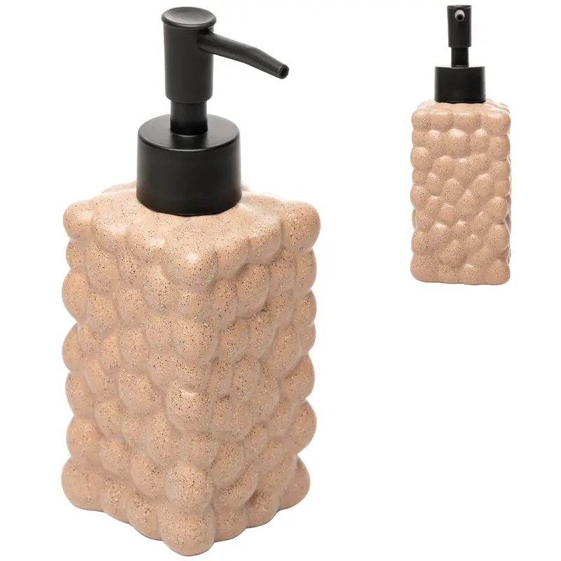 PORTA SABONETE LIQUIDO DE PORCELANA QUADRADO BUBBLE NUDE 300ML