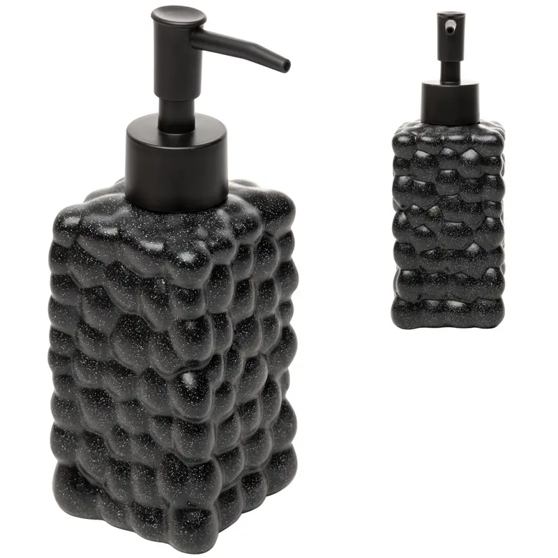 PORTA SABONETE LIQUIDO DE PORCELANA QUADRADO BUBBLE PRETO 300ML