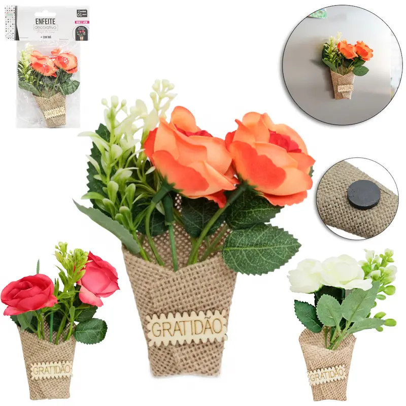 ENFEITE DECORATIVO BUQUE DE ROSAS COM IMA 14X6CM