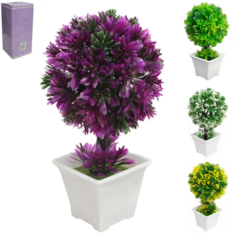 FLOR PERMANENTE BOLA SORTIDAS COM VASO DE PLASTICO QUADRADO 21X6,8X5CM VCF
