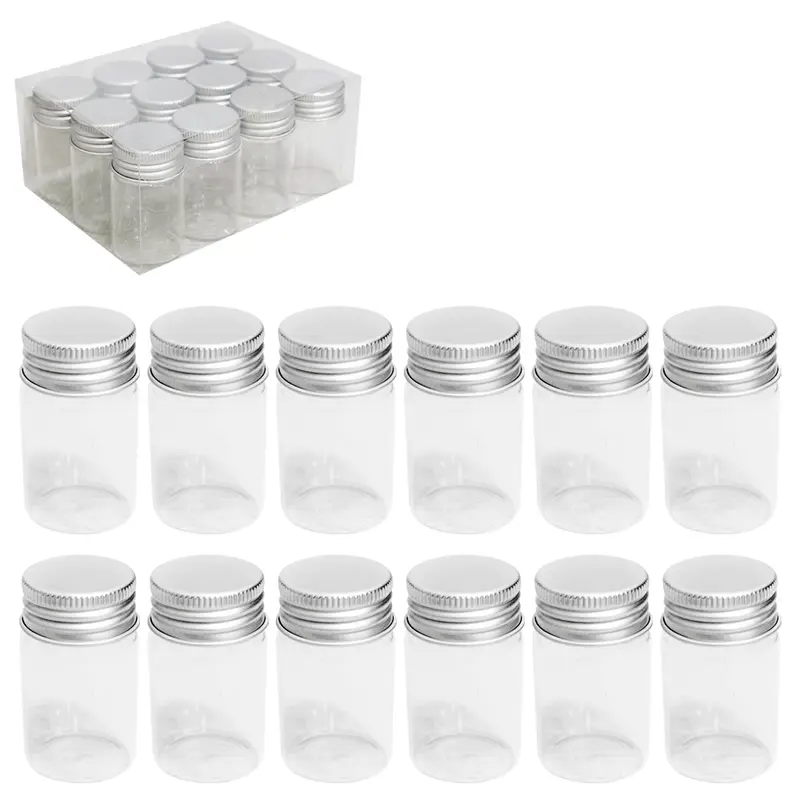 FRASCO / POTE DE VIDRO REDONDO COM TAMPA METAL 12 PECAS 25ML