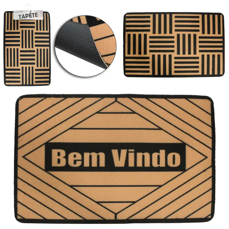 TAPETE CAPACHO DE PISO DE VELUDO RETANGULAR ANTIDERRAPANTE ESTAMPAS SORTIDAS 58X38,5CM