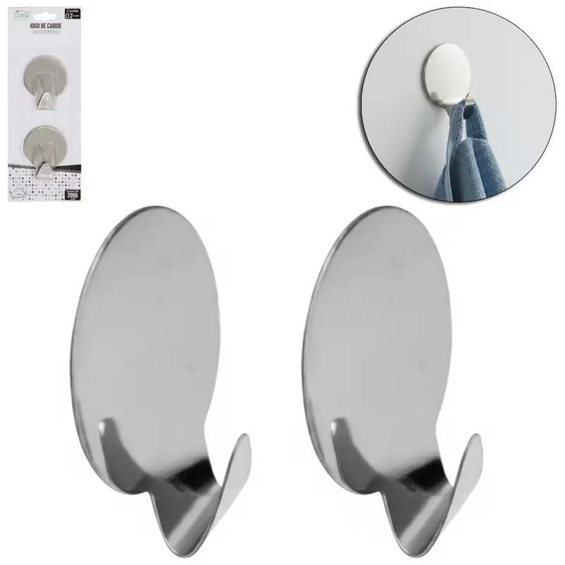 CABIDE GANCHO DE INOX AUTOADESIVO COM 2 PECAS 3,5CM DE Ø