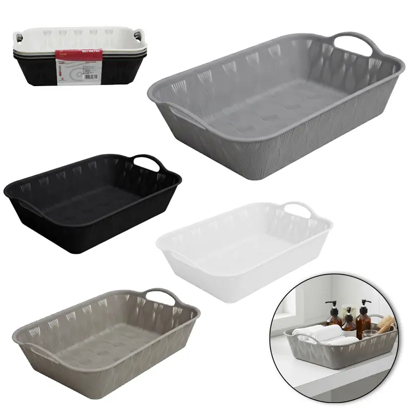 CESTO ORGANIZADOR DE PLASTICO RETANGULAR COM ALCA 4 PECAS 19X14X6CM