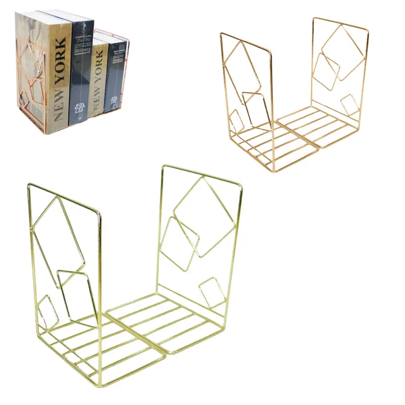 SUPORTE ORGANIZADOR ARAMADO QUADRADOS PARA LIVRO METALIZADO COM 2 PECAS 21,5X14X11CM