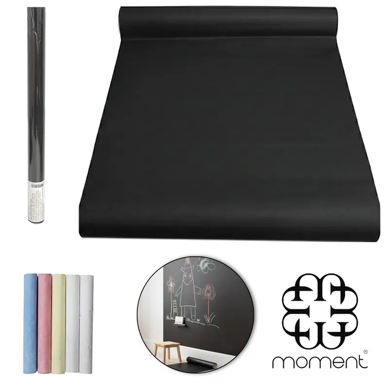 PAPEL DE PAREDE ROLO AUTOADESIVO QUADRO NEGRO CHALKBOARD COM 5 GIZ MOMENT 45CMX2M
