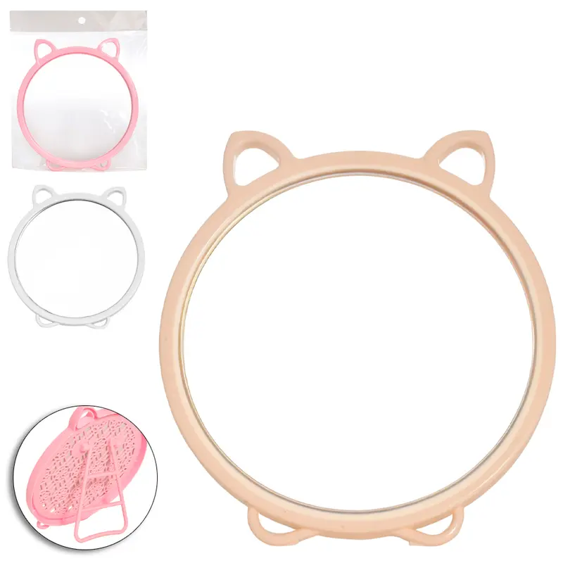 ESPELHO DE MESA / PENDURAR REDONDO COM MOLDURA DE PLASTICO GATINHO 14,5X13,5CM