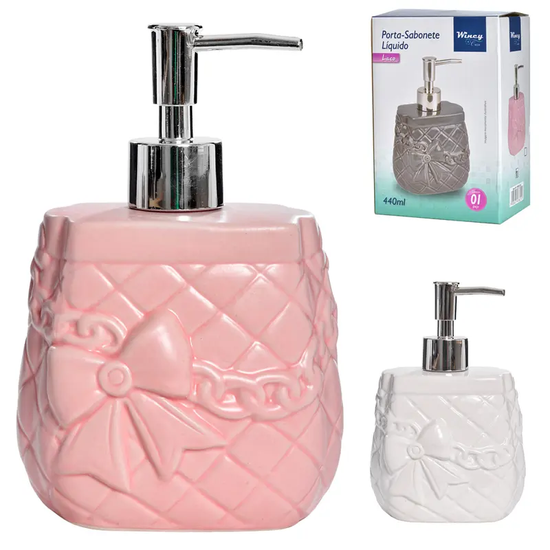 PORTA SABONETE LIQUIDO DE PORCELANA RETANGULAR LACO 440ML