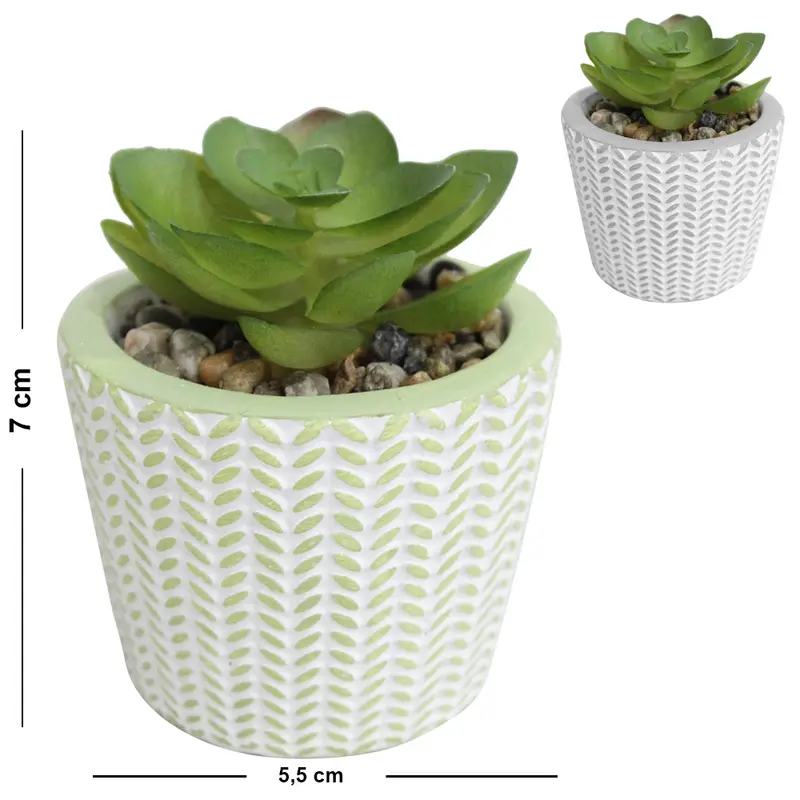 FLOR PERMANENTE SUCULENTA COM VASO DE CIMENTO REDONDO 7X5,5CM DE Ø