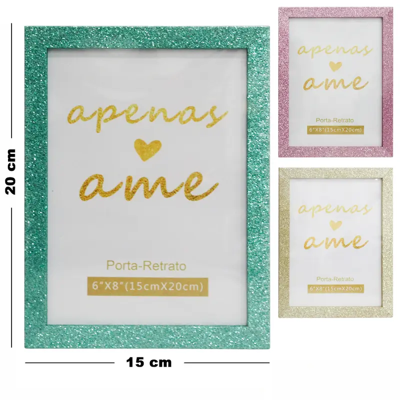 PORTA RETRATO 15X20 COM MOLDURA DE MADEIRA MDF GLITTER