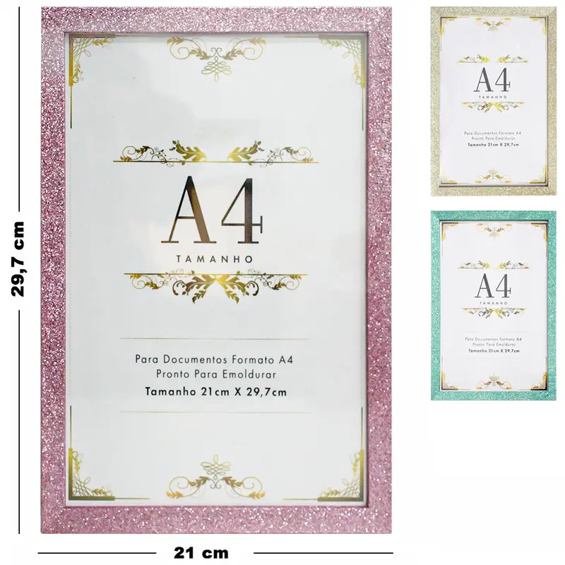 QUADRO PARA DIPLOMAS / CERTIFICADOS A4 DE MADEIRA GLITTER 29,7X21CM