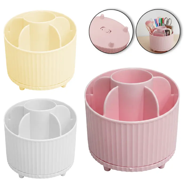 ORGANIZADOR DE MESA / PORTA CANETA / LAPIS MULTIUSO DE PLASTICO GIRATORIO COM 6 CAVIDADES