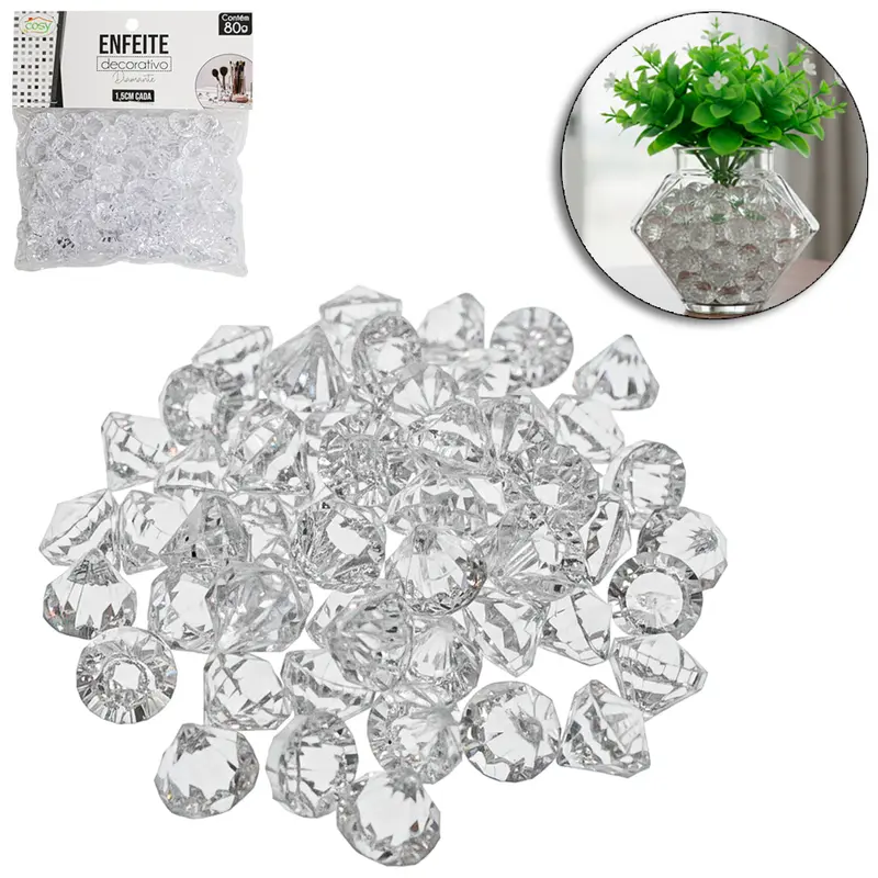 ENFEITE DECORATIVO DIAMANTE DE ACRILICO 1,5CM 80G