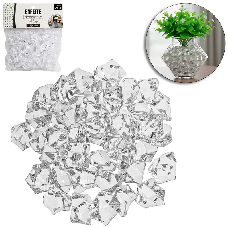 ENFEITE DECORATIVO PEDRAS DE ACRILICO 2,2CM 80G