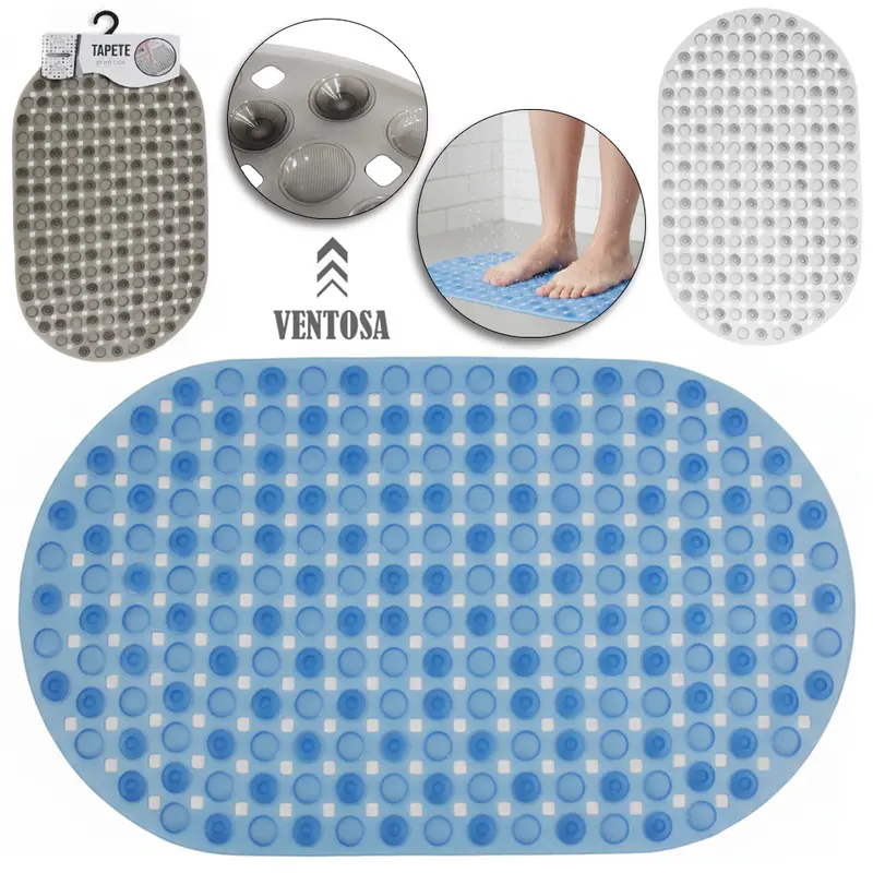 TAPETE DE PISO DE PVC OVAL PARA BANHEIRO COM VENTOSA TRANSCOLOR 65X35CM