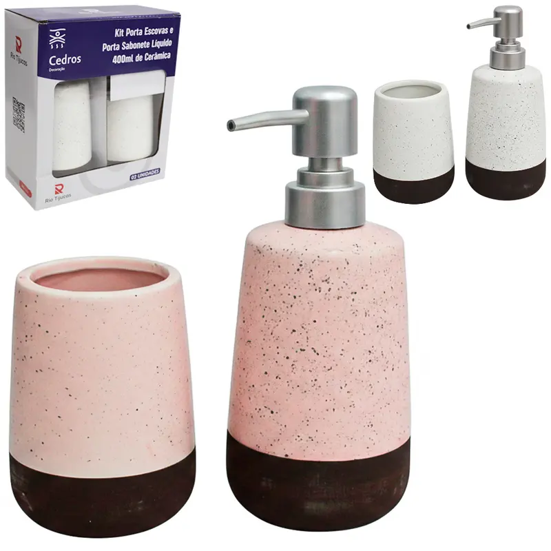 JOGO PARA BANHEIRO DE PORCELANA REDONDO GRANITO COM 2 PECAS 400ML