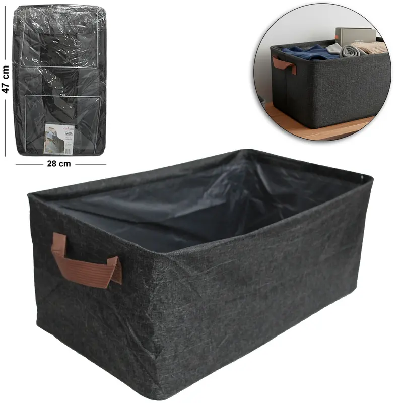CAIXA ORGANIZADOR DE PVC / TNT COM ARAME E FUNDO DE MDF DOBRAVEL MULTIUSO CASA NOBRE 47X28X20CM