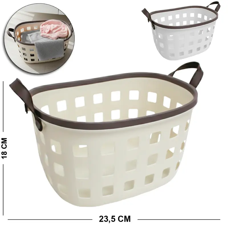 CESTO ORGANIZADOR DE PLASTICO OVAL VAZADO COM ALCA 31X23,5X18CM