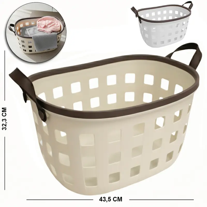 CESTO ORGANIZADOR DE PLASTICO OVAL VAZADO COM ALCA 43,5X32,3X25,5CM