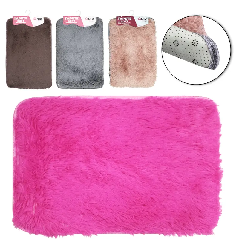 TAPETE DE PISO DE PELUCIA ALTA RETANGULAR ANTIDERRAPANTE SOFT 58X38CM