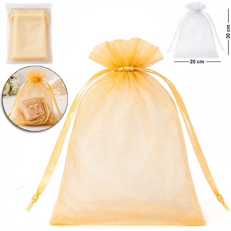 SACO DE ORGANZA DE NYLON TELADO G COM 10 PECAS 20X30CM