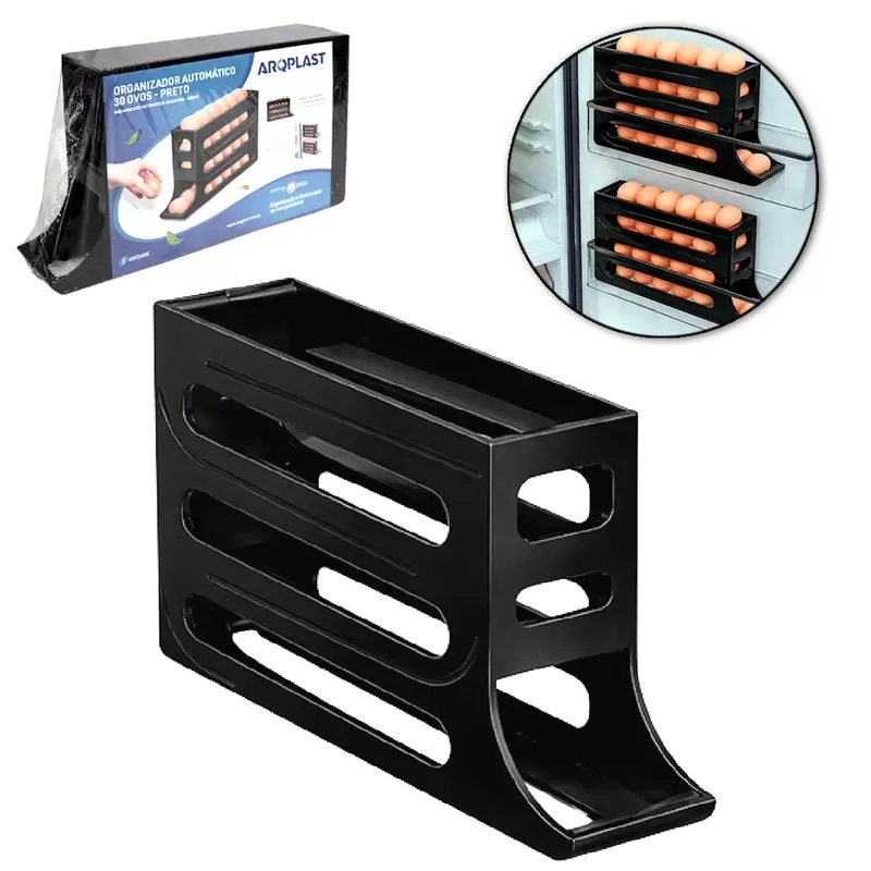 ORGANIZADOR ( PORTA ) PARA 30 OVOS DE PLASTICO QUADRUPLO PRETO 35,9X19,9X7CM