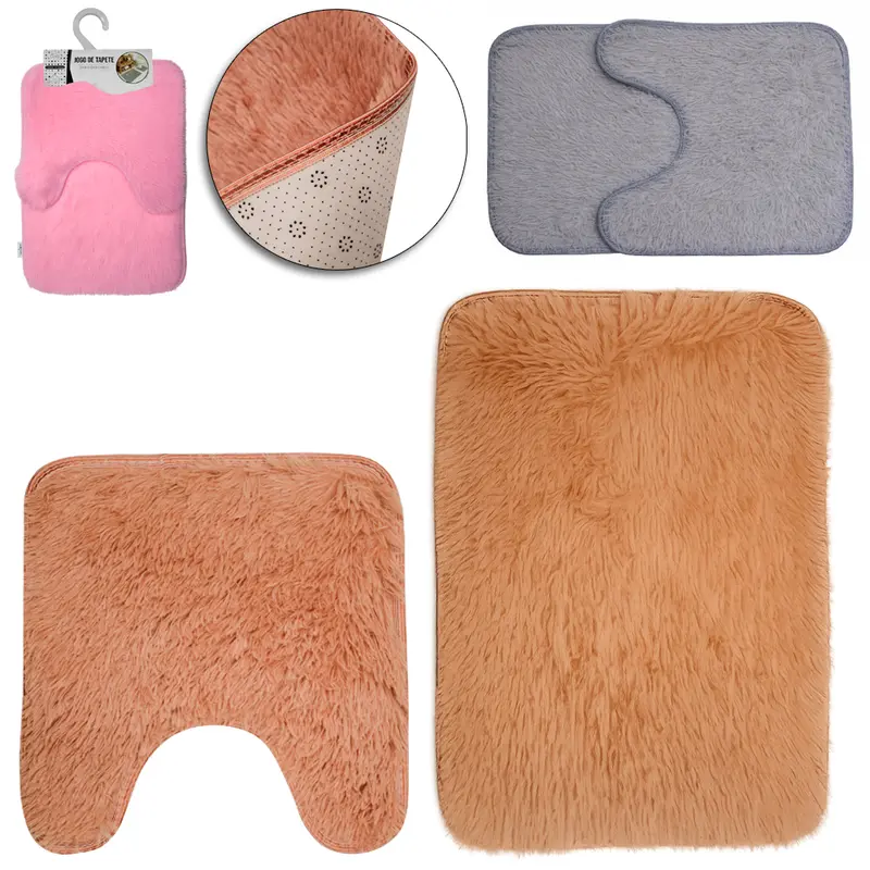 JOGO DE TAPETE DE PISO DE PELUCIA PARA BANHEIRO ANTIDERRAPANTE COM 2 PECAS